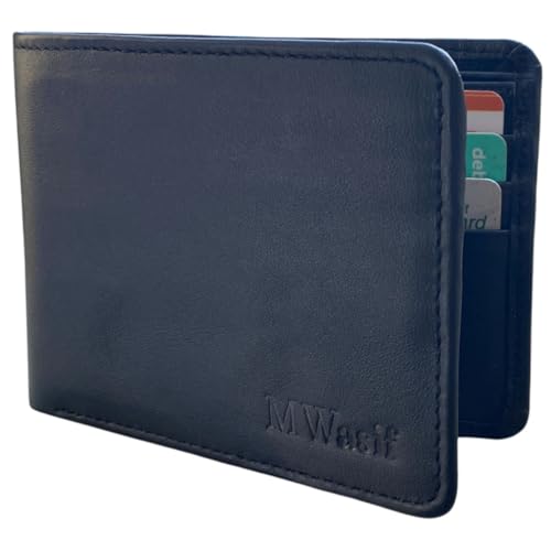 Men's Genuine Leather Wallet 6 Card Slots 2 ID Windows 2 Cash Compartments 2 Pockets Classic RFID Bifold Wallet For men (Charcoal black)