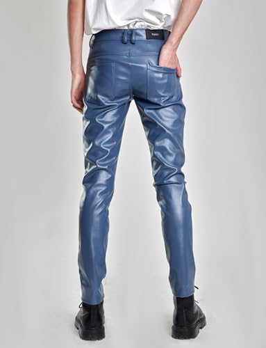 FEOYA Men's Skinny Faux Leather Pants Stretch Slim Fit Motorcycle Night Club Vintage Disco Pants2