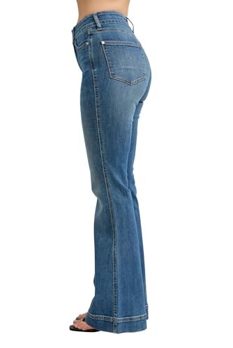 Judy Blue Womens Jeans - High Waisted Flare Tummy Control Double Button Wide Bootcut4