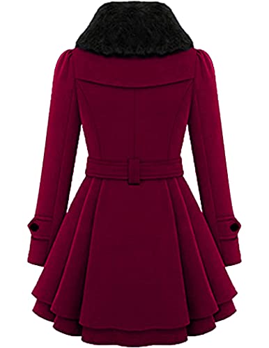 Image of Zeagoo Women Long Sleeve Faux Fur Lapel Double-Breasted Thick Wool Coat,arge