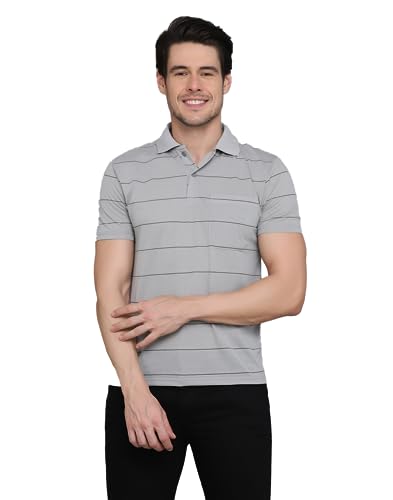 Image of INKKR Men's Striped Polo Neck Cotton Blend Multicolor T-Shirt
