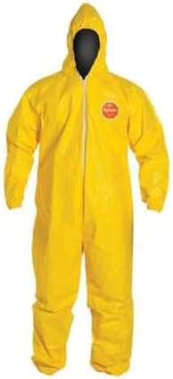DuPont Tychem 2000 QC127S Disposable Chemical Resistant Coverall with Hood, Elastic Cuff and Serged Seams, Yellow, Large (Pack of 12)