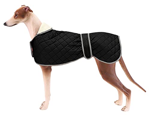 Geyecete- Manteau d'hiver Chaud et matelassé pour lévrier avec Trou pour Harnais et Bandes réglables, Veste avec Doublure en Polaire Chaude, vêtements d'extérieur pour Greyhound Chien-Noir-M Cover