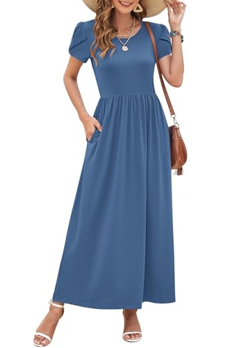 Image of AUSELILY Women's Summer Maxi Dresses Petal Sleeves Casual Empire Waist Long Dress with Pockets 2025 New