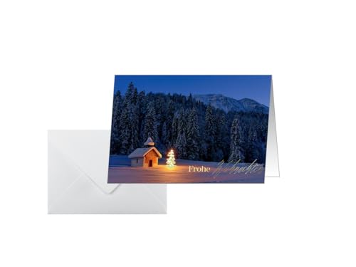 Cartes de Noël petite chapelle enneigée de montagne SIGEL DS096 au fini premium