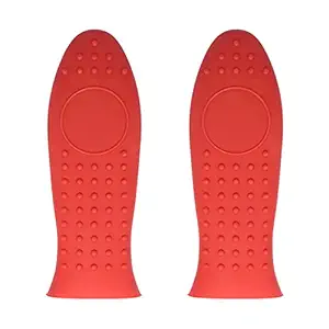 GOBETTO Cast Iron Handle Cover, 2 Pack Extra-Thick Silicone Pot Holders Handle Covers for Pans, Griddles and Cast Iron Skillets Over 10.5 Inches Diameter, Red
