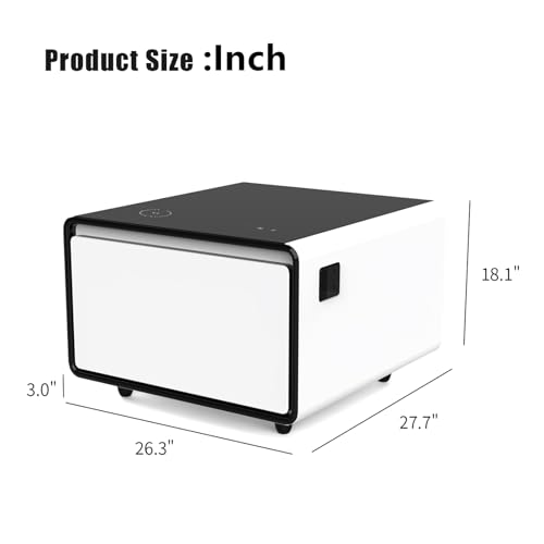 Gagawin Smart Side Table with Fridge, Smart Nightstand with Refrigerator, Induction Light, Temperature Control, Wireless Charging, Power Socket, USB Ports, Outlet Protection (White, LT65 Pro)