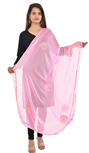 Image of YOUTHQUAKE Plastic Mirror Work Embroidered Chiffon Dupatta for Women & Girls