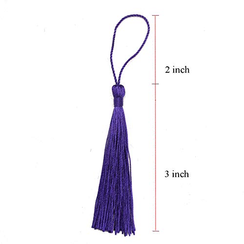 Image of 100pcs 13cm /5 Inch Silky Floss Bookmark Tassels with 2-Inch Cord Loop and Small Chinese Knot for Jewelry Making, Souvenir, Bookmarks, DIY Craft Accessory (Dark Purple)