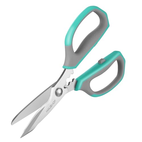 HAUSHOF Kitchen Scissors for Food, Heavy Duty Kitchen Shears, Sharp Stainless Steel Shears with Soft Grip, U-Groove Design, 8-1/4