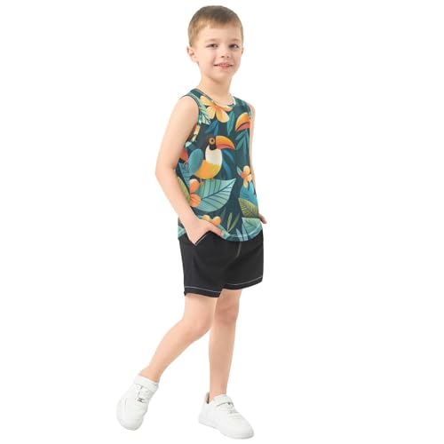 susiyo Summer Flower Birds Jungle Leaves Boys Sleeveless Tank Top Girls Athletic T Shirt4