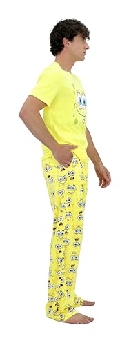 Nickelodeon SpongeBob Adult Pajamas Set, 2 Piece SpongeBob Pjs for Men, Short Sleeve Shirt & Fleece Pants, Size S-M-L-XL3