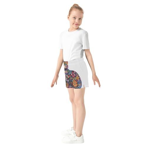Girls Athletic Shorts Whimsical Pattern Cat Multicolor Cute Casual Summer Activewear Kids Sleep Shorts, X-Small4