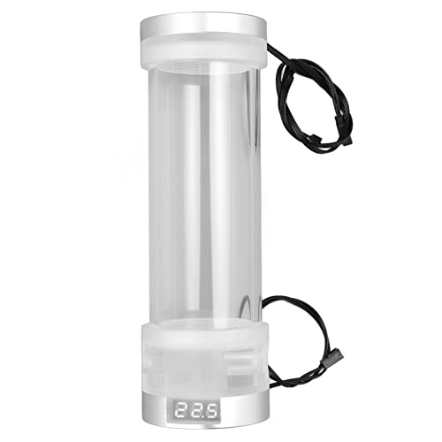 210mm CPU RGB Water Cooling Pumpe Reservoir,300ML Water, G1/4 Thread Port, PC CPU Water Cooling System Heat Exchanger Tool,Transparent Acrylic Material (Silver White Temperature