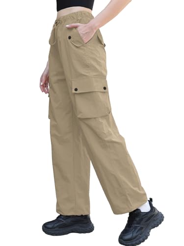 Image of Cromoncent Cargo Pants Girls & Women Parachute Pants Y2K Baggy Rave Clothes Waterproof with Pockets, 6 Years - 3XL
