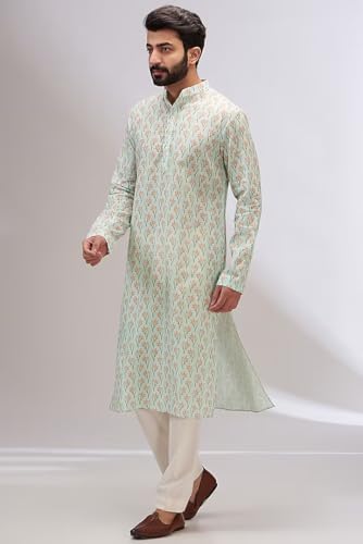 Image of LookMark Men's Cotton Blend Printed Long Kurta Suitable for All Indian Wedding, Occasions, and Festivals
