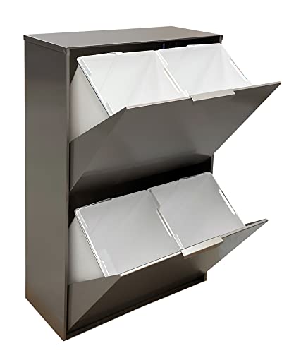 Arregui Untop CR605-U Cubo de Basura y Reciclaje de Acero de 4 Compartimentos | 4x16 L (64L) | con Altura de 85 cm para Colocar Bajo la Encimera de la Cocina | Cubos de Basura de Cocina | inox