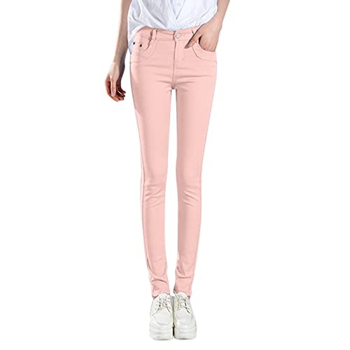 Pantalon en cuir rose à boutons pour femme taille haute coupe moulante L