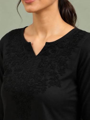 Image of QAZMI Women's Cotton Embroidered Regular Kurta