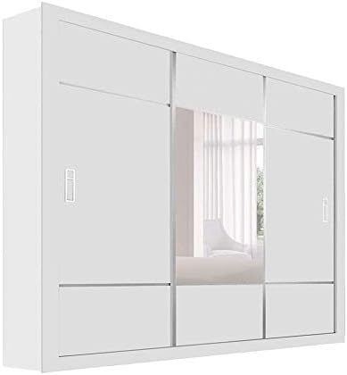 Engineered Wood Sliding Wardrobe 2 Doors With Mirror, White Color, (Wxhxd): 210X200X52 Cm, Suitable For Bedroom, Laundry Room, Closet, Garage,