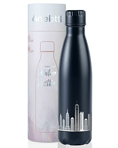 New York City Skyline Gifts, New York City Gifts for NYC Lovers, Skyline Map 17oz/500ml Stainless Steel Insulated Water Bottle, Perfect for Birthday & Christmas