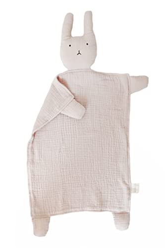 Image of Marlowe & Co Organic Cotton Muslin Lovey Blanket, Organic Cotton Muslin Bunny Security Blanket (Natural Sand)