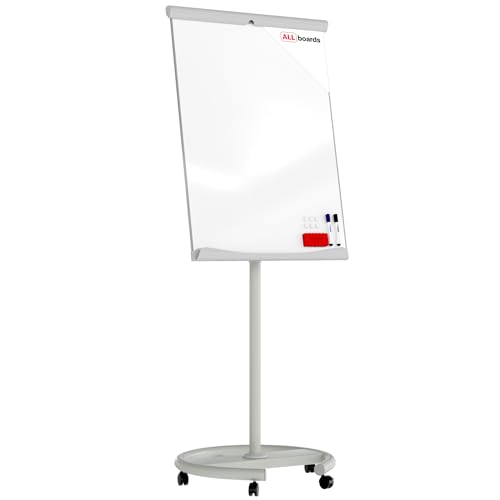 ALLboards Chevalet de Conférence 100x70cm sur Roulettes, Hauteur Réglable, Tableau Blanc Magnétique Effaçable à Sec