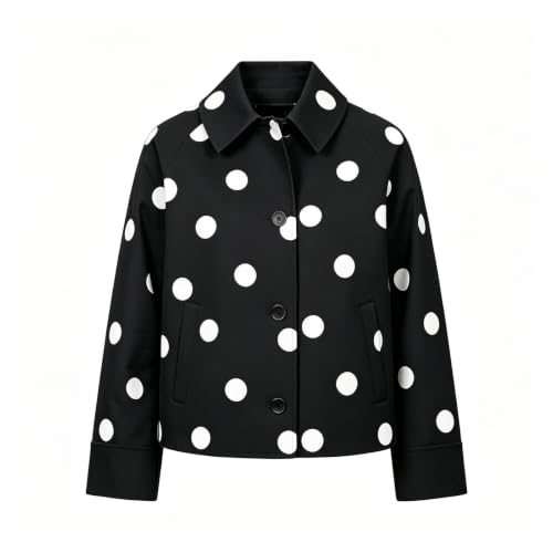 Cropped Jacket Women Polka Dot Collared Button Front Casual Fall Outerwear - image 5