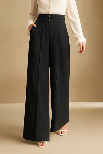 Image of SAKHWALA Women's High Waist Wide Leg Formal Trousers with Double Button Waistband | Office Wear & Casual Wear Pants with Side Pockets - Beige, Grey & Pink