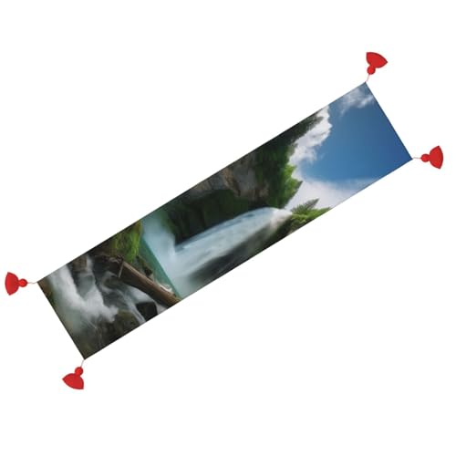 Chemin de table en lin lavable 35x152 cm motif cascade durable