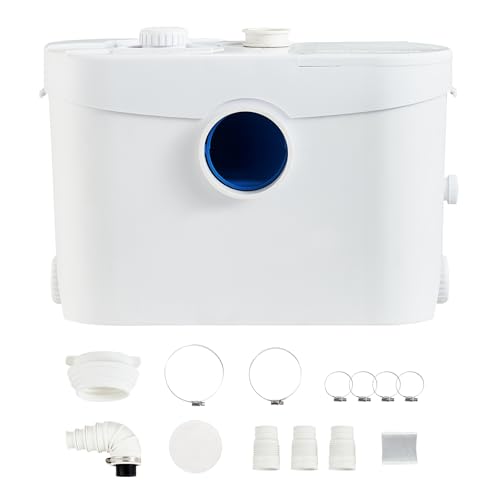 Happybuy Macerator Pump, 700W, 9600 L/h Flow, 32.8 ft/10 m Head, Sewerage Sump Pump with 3 Water Inlets for Toilet, Basement, Kitchen, Sink, Shower, Bathtub Wastewater Disposal, Upflush System