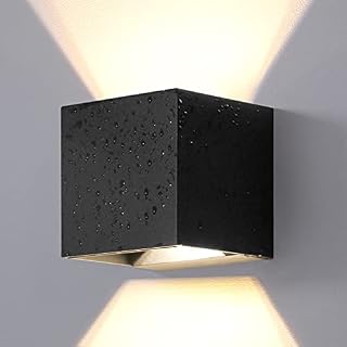 DAWALIGHT Outdoor Wall Lights 12W 3000K Warm White LED Up and Down Wall Light IP65 Waterproof Modern Square Adjustable Wall Sconce for Living Room Bedroom Garden Patio Outside, Aluminum, Black