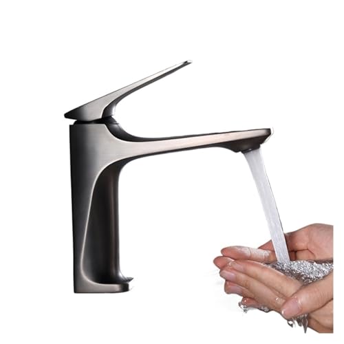 Grifo de lavabo de baño Gun Grey monomando agua fría y caliente con tubería 3