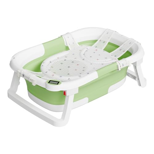 Image of napei Collapsible Baby Bathtub,Baby Bath Tub with Soft Cushion & Thermometer,Baby Bathtub Newborn to Toddler 0-36 Months,Portable Travel Baby Tub