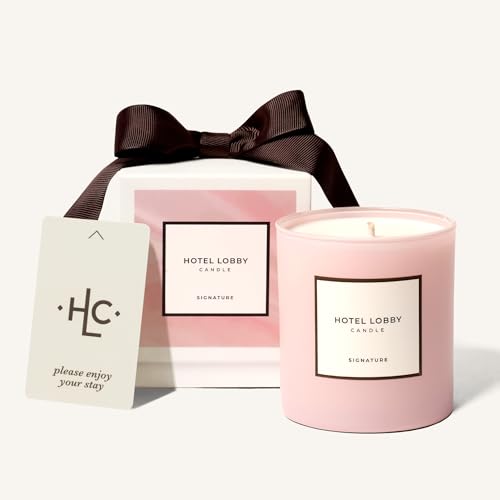 Hotel Lobby Signature Candle Luxury Hand-Poured 9.75oz Soy Wax with Amber Cedar and Musk Infused with Essential Oils 65-Hour Burn Time Reusable Vessel Clean Burn