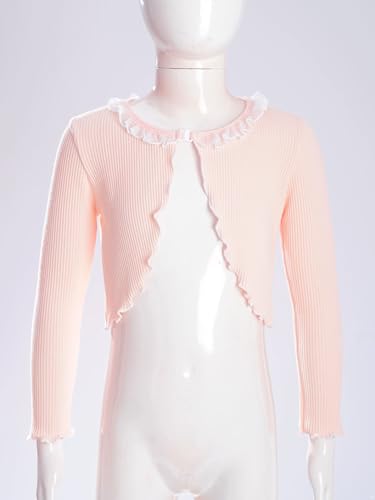 Kids Girls Ballet Dance Wrap Tops Sweater Shrug Coat Long Sleeve Ruffled Trim Open Front Cardigan Dancewear3