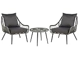 Beliani Balkonset 3-teilig Rattan 2 Stühle mit rundem Couchtisch Auflagen grau Laureto