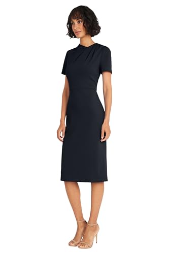 Image of Maggy London Women's Chic Asymmetric Crew Neck Short Sleeve Below The Knee Womens Dresses