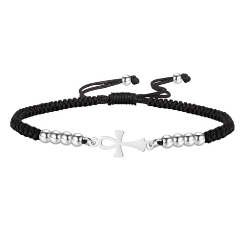 Ankh - Pulsera de cruz egipcia hecha a mano con cuentas trenzadas para parejas,...