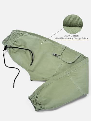Image of Beyoung Cotton Regular Fit Heavy Gauge Cargo Joggers for Men | Ribbed Hem | Spacious Pockets | Track Pants | Elastic Waistband | Cargo for Men