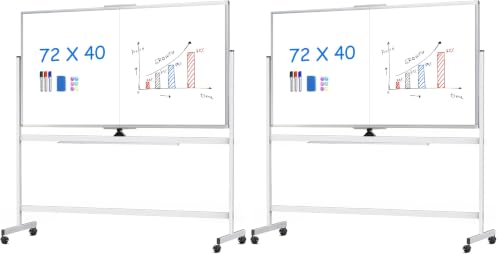 Image of Maxtek Rolling Whiteboard 72 x 40 in, Large Double-Sided Magnetic Standing (Pack of 2)