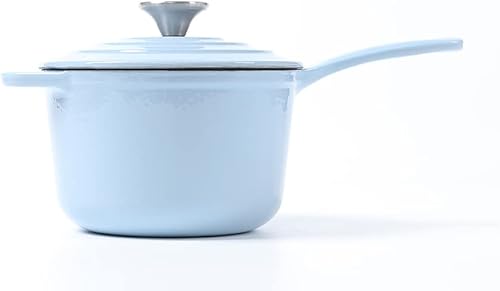 Miniatura 3 de HAWOK Mini cacerola de hierro fundido esmaltado, diámetro de 5.5 pulgadas, cacerola de 1 cuarto con tapa y mango largo, color azul