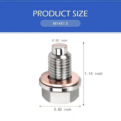 winterrock M14 x 1.5 Magnetic Oil Drain Plug, Stainless Steel Oil Pan Bolt with 5PCS Copper Crush Washer Gaskets, Heavy Duty Oil Plug Anti Leakage Replacement, for Most Vehicles, Motorcycles, Boats