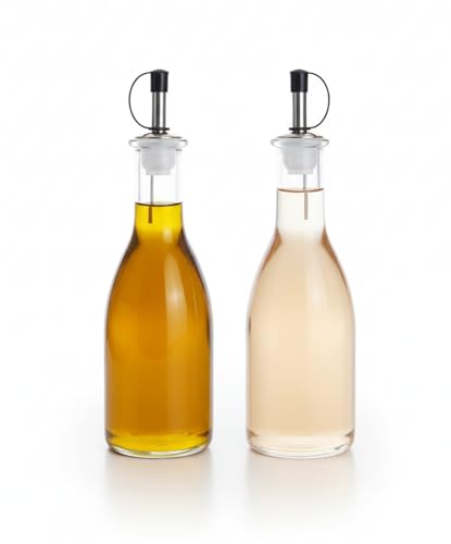 Provance 2er Set Ölflaschen 2 x 300 ml für Essig und Ölspender Olivenölflasche mit anlaufgeschütztem Deckel Glasflasche für Küche Esszimer Restaurant und BBQ
