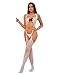QOXNORC Women's Sexy Lingerie 3 Piece Lingerie Set with Garter Belt Stockings and Panty, Lace Crotchless Teddy Bodysuit Lingerie, White, One Size