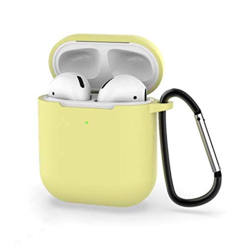 Airpods 2 Case Protective Airpods Cover Soft Silicone Chargeable Case Protective Silicone Skin Cover Case Earphone Sleeve Airpods Headphone Shockproof Case Anti-Lost Carabiner (Light Yellow)