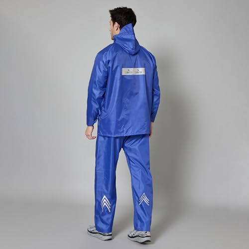 Image of THE CLOWNFISH Rain Coat for Men Waterproof Raincoat with Pants Polyester Reversible Double Layer Rain Coat For Men Bike Rain Suit Rain Jacket Suit Inner Mobile Pocket, Storage Bag (Royal Blue XXXL)