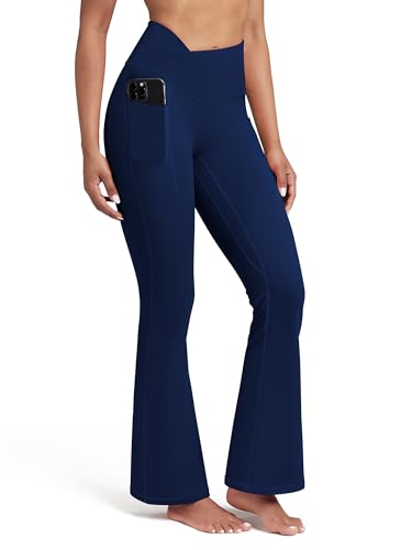 QUEENIEKE Crossover Flare Leggings with Pockets for Women, High