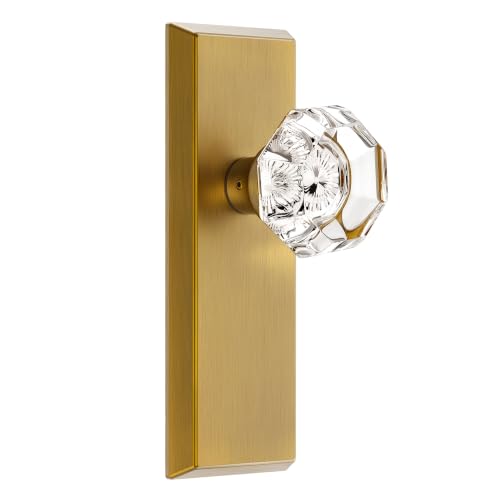 Image of Antique Crystal Dummy Door Knobs Interior, 2 Pack, Antique Brass