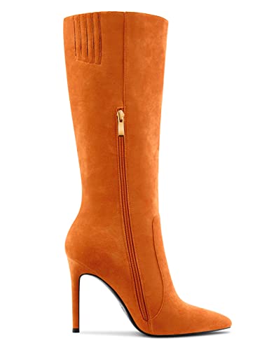 Aachcol Women Mid Calf Boots Stiletto High Heel Pointed Toe Zipper Classic 4 Inch3